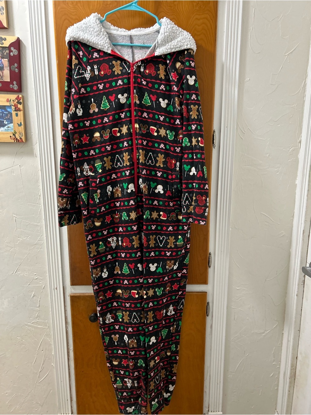 Disney Parks Holiday Ear Hooded Onesie Pajamas - Black/Red/Green